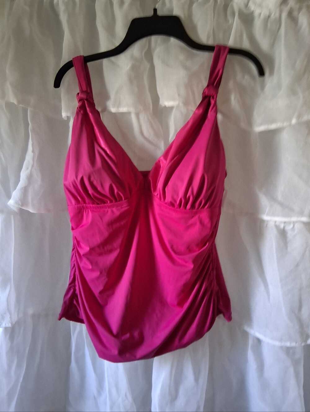 Time and Tru Women's Hot Pink Ruched One-Piece Swim